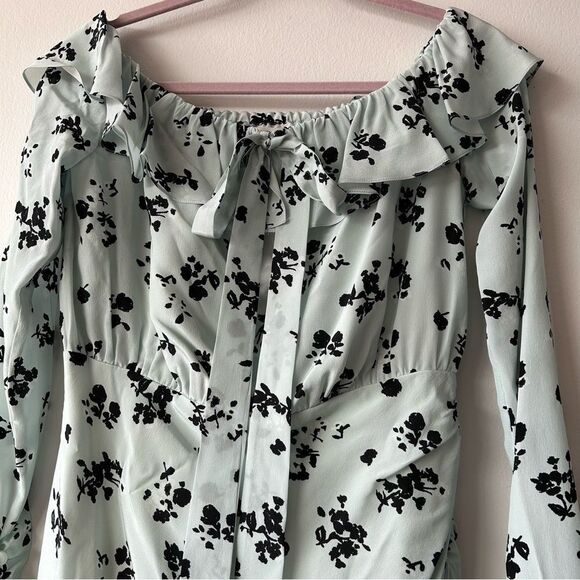 Alessandra Rich Off-The-Shoulder Rose Printed Silk Mini Dress - Picture 4 of 16